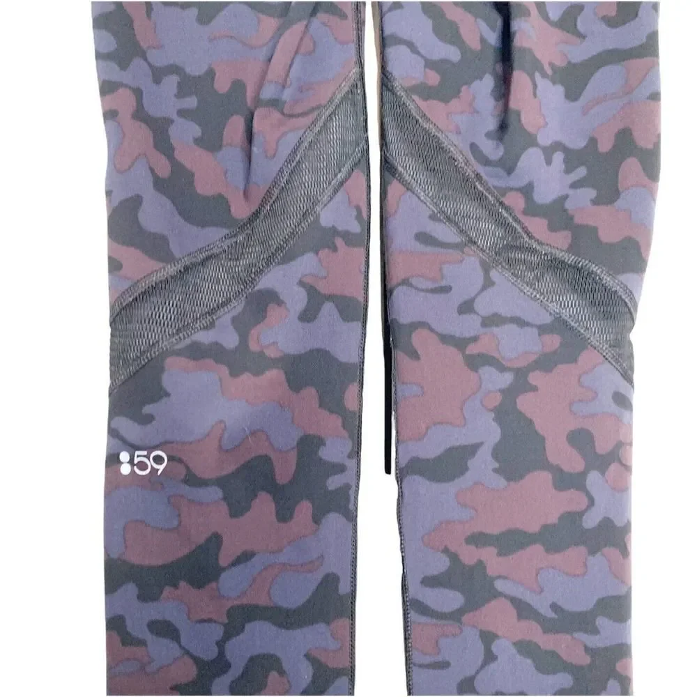 Splits 59 Purple Blue Camo Leggings 7/8 Length Mesh Cut Out Women’s Size Small S